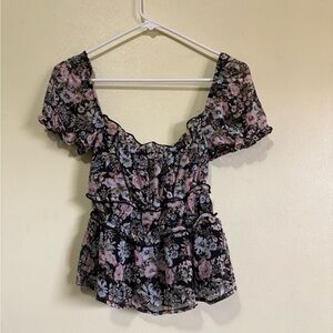Floral Ruched Off Shoulder Layered Blouse